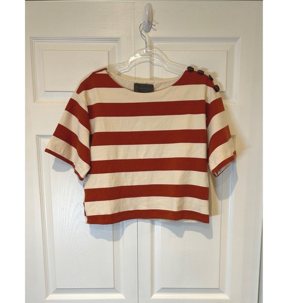 Sunday in Brooklyn Top Women M Orange White Striped Cropped Boxy Tee